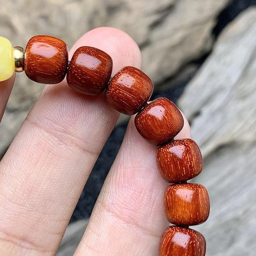【青山特惠】原创设计8*9mm精工桶珠 5星料搭配蜜蜡 小叶紫檀手串y20 商品图2