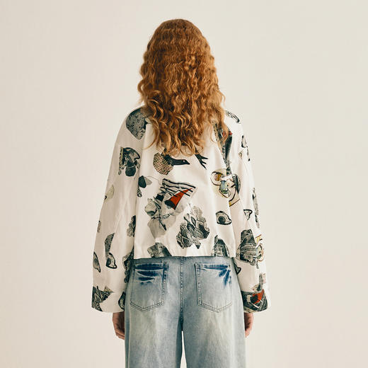 谜底印花衬衫长袖女2025春季新款复古风花色纯棉短衬衣255MC6026 商品图2