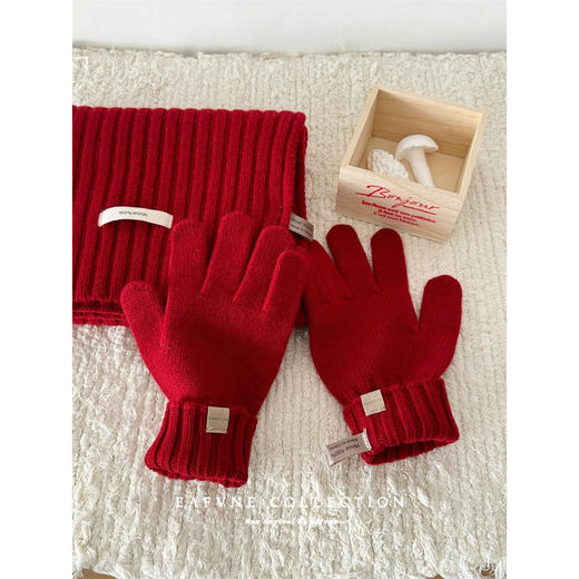 丁摩 美拉德色系澳洲100%纯羊毛围巾手套套装纯色坑条情侣保暖围脖秋冬4ZF-123002 商品图4