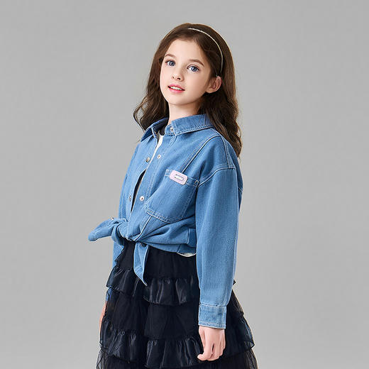笛莎Deesha 童装女童外套2025春新款明线分割皮标牛仔外套 商品图1