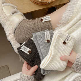 【温暖羊毛】4双装！秋冬布标钮扣羊毛袜子女加厚保暖中筒袜