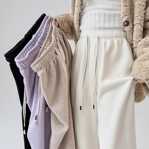 K4D3985-WJX高端紫色阔腿裤女士冬季软糯慵懒休闲加绒加厚羊羔绒裤子2024新款 商品图2
