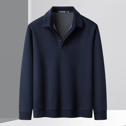 【含羊毛加绒加厚】罗蒙颗粒绒加绒polo衫男士保暖毛衣男毛衫 商品图1