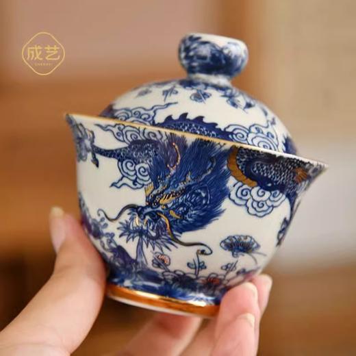 鱼化龙纳福陶瓷茶壶一壶两杯功夫茶具套装家用大容量泡茶壶茶杯成艺-鱼化龙纳福三才盖碗 商品图3