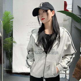 MZ连帽织带印字母长袖卫衣外套（灰） 冬季 244010560321