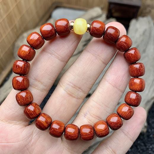 【青山特惠】原创设计8*9mm精工桶珠 5星料搭配蜜蜡 小叶紫檀手串y20 商品图0