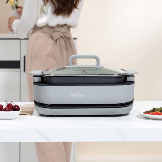 捷赛（Gemside）升降电火锅6L 料理火锅机 大容量分体式煎炸涮煮锅电锅多功能锅家用涮烤锅锅具 多功能升降料理火锅JS60LL01B 商品图6