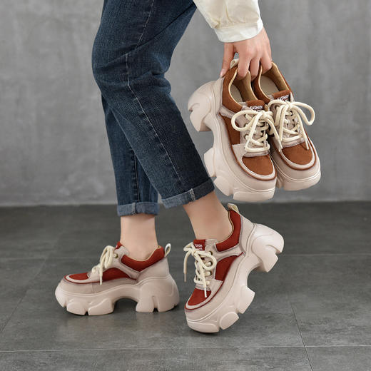 TN T6686-18有34码厚底松糕拼色系带休闲鞋真皮低帮单鞋 商品图3