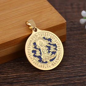 钛钢蓝药师金色吊坠复古 吊坠项链