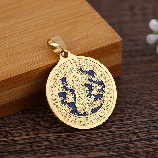 钛钢蓝药师金色吊坠复古 吊坠项链 商品图0