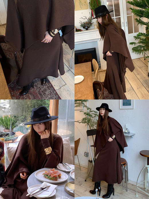 HIDEMI 节日系列澳洲进口美利奴羊毛大廓形设计感斗篷不规则半裙针织毛衣套装 斗篷/半身裙 商品图1