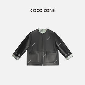 COCO ZONE秋冬国风新中式圆领时尚绵羊皮气质皮衣外套 23C30826