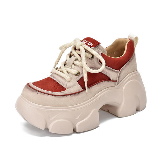 TN T6686-18有34码厚底松糕拼色系带休闲鞋真皮低帮单鞋 商品图4