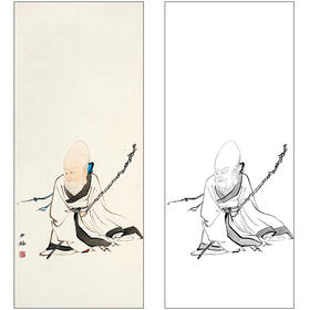 陈少梅人物工笔画白描底稿《寿星》临摹勾线高清打印稿SM11