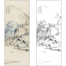 陈少梅山水人物工笔画白描底稿《竹林仕女 》临摹勾线高清打印稿SM14