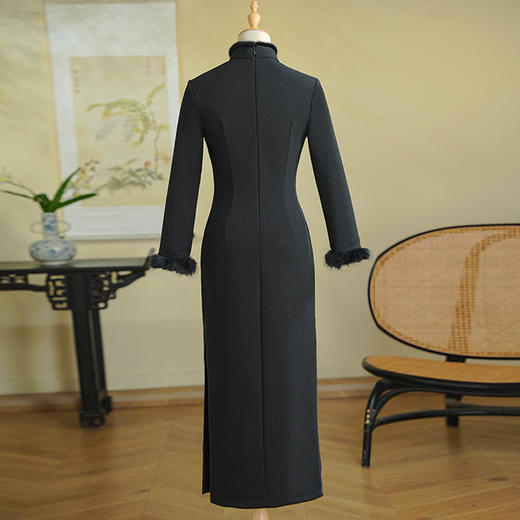 高端修身秋冬款新金竹新中式日常穿冬季加厚长袖旗袍ZL160 商品图3