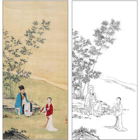 陈少梅工笔画山水人物白描底稿《人物》临摹勾线高清打印稿SM07