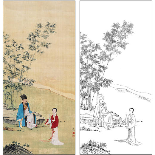 陈少梅工笔画山水人物白描底稿《人物》临摹勾线高清打印稿SM07 商品图0