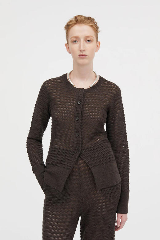 Mark Kenly Domino Tan  棕木色kessy镂空美丽诺羊毛开衫 商品图2