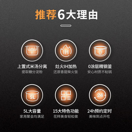 捷赛（Gemside）5L低糖电饭煲IH加热电饭锅多功能预约0涂层柴火饭锅米汤分离饭锅球釜蒸米饭锅 低糖电饭煲 5L JS50FB01B 商品图2