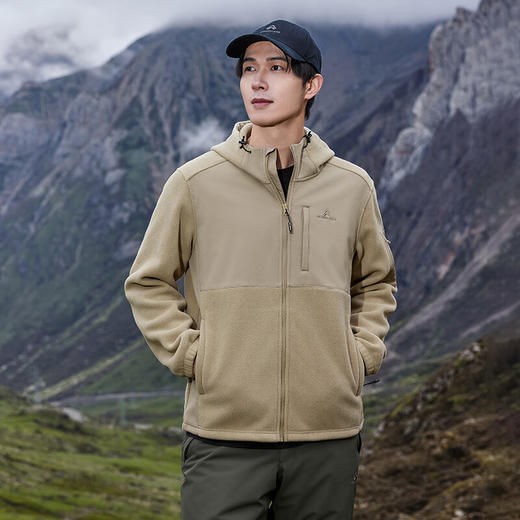 拓路者抓绒衣男户外徒步运动保暖冲锋衣内胆秋冬摇粒绒连帽外套 商品图5