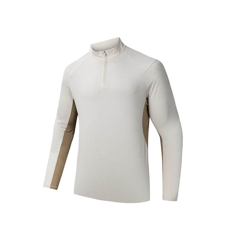 安踏长袖t恤男2024秋季新款户外半拉链立领透气运动上衣152446404