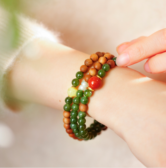 【手串】老山檀碧玉多圈手串