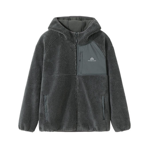 拓路者2024秋冬款连帽加绒开衫外套男加厚保暖大颗粒摇粒绒抓绒衣 商品图8