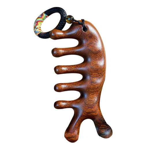 「天然檀木！抖音同款」按摩梳头部经络按摩梳子 加厚五齿美发梳海豚梳居家日用头疗梳 商品图4