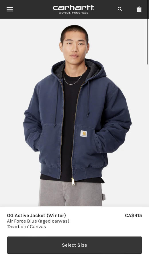 卡哈 Carh@rtt W1P J130 水洗做旧夹棉夹克拉链外套 WT807 商品图1