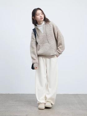 步履不停/4D13249C/连帽羊羔绒纯羊毛毛衣外套