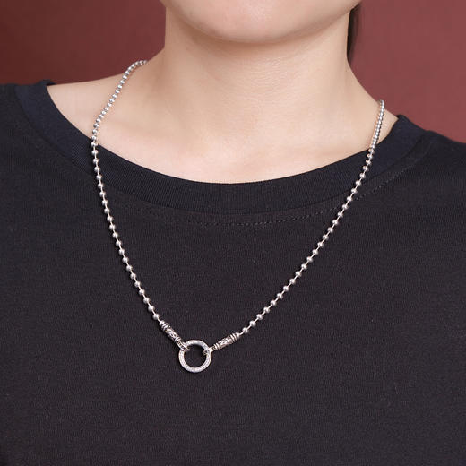 【衔福】S925银圆珠万能扣唐草纹环扣项链【CW-XL00397】 商品图3