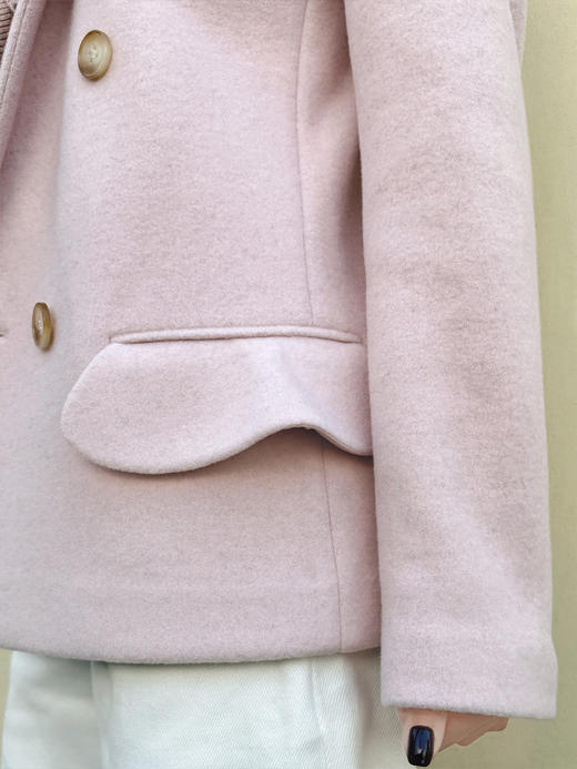 TYNVIE 双排扣翻盖羊绒羊毛西装外套 - 粉色/格纹 商品图6