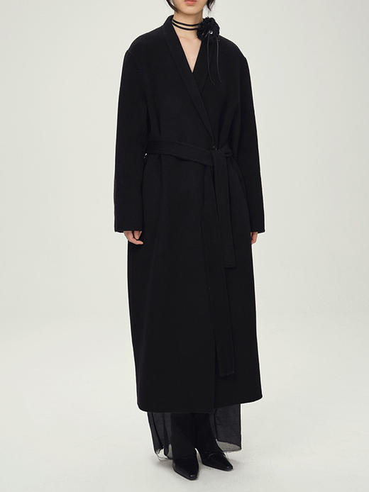 HOSIKARI｜HO22AW29BK 黑色羊绒⼤⾐外套  [ 黑 ] 商品图4