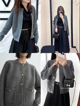 12-9 亲戚工厂 瑞典小众 tote 重磅羊毛羊绒针织 复古金币纽扣 灰蓝针织外套