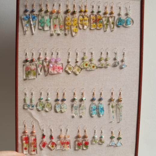 手作滴胶立体押花透明植物标本耳环（耳夹） 商品图2