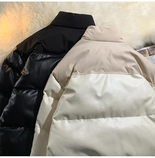 【清仓直降 pu皮拼接 质感满满】斯辰唯佳 情侣拼接撞色机车免洗棉衣 商品图8