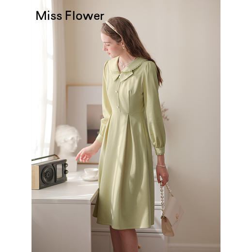 勿忘花黄色法式小香风连衣裙女2024秋季新款气质显瘦裙子秋季穿搭 商品图3