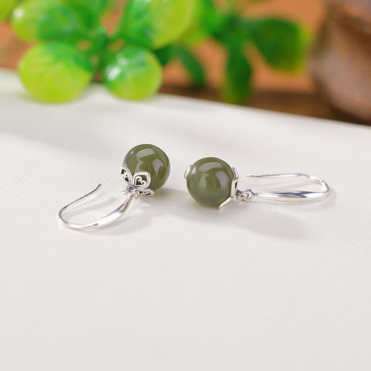 【冉冉】S925银和田晴水玉圆珠耳饰【CW-EG02177】 商品图2
