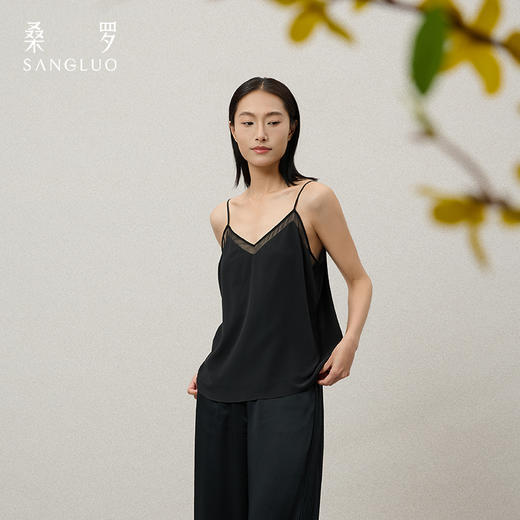 桑罗V领几何拼接吊带上衣亲柔肌肤新款 商品图0