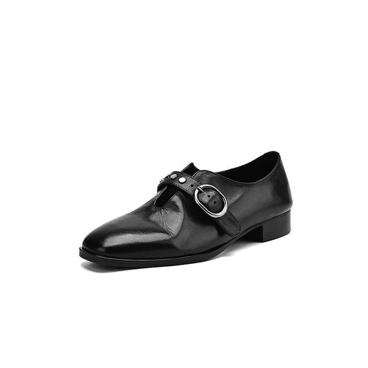 OLDM2962英伦风小皮鞋女圆头平底粗跟真皮带扣2024新款秋冬大码单鞋子铆钉 商品图4