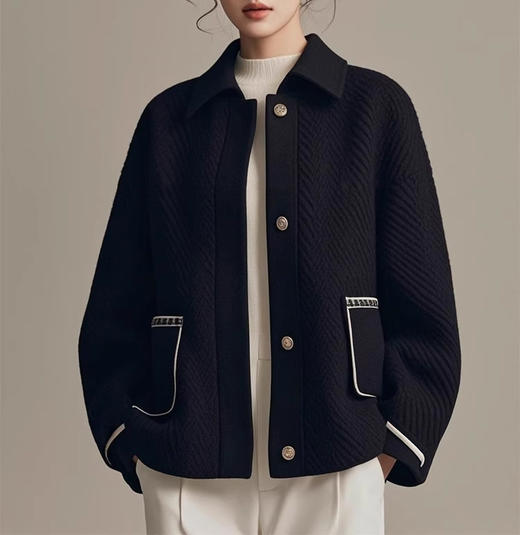 裁缝学苑AQ405新款翻领开衫短款厚外套纸样女装上衣版型样板图纸 商品图1