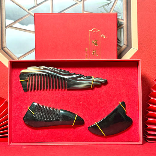 「来自青海的礼物」天然真牛角梳礼盒装 2种款式随机发 商品图1