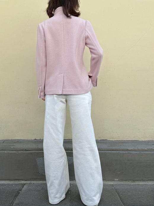 TYNVIE 双排扣翻盖羊绒羊毛西装外套 - 粉色/格纹 商品图12