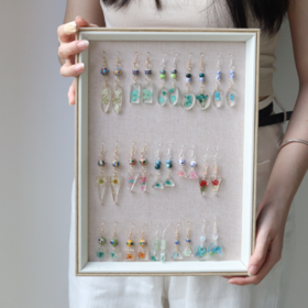 手作滴胶立体押花透明植物标本耳环（耳夹）