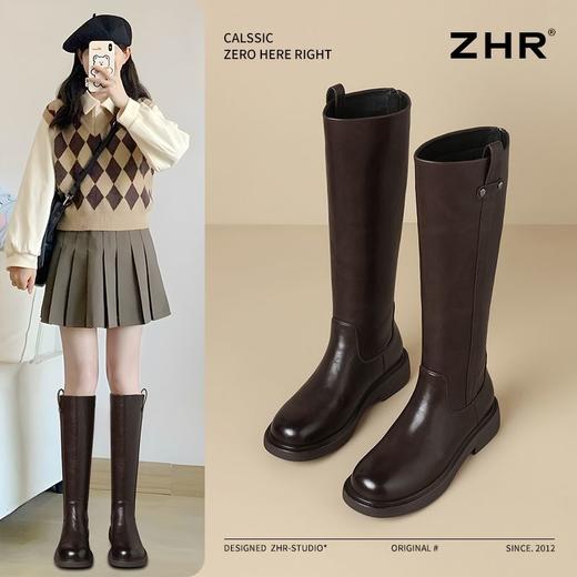 ZHR则则甜酷洋气长筒靴加绒保暖长靴2024秋冬新款百搭厚底骑士靴 商品图1