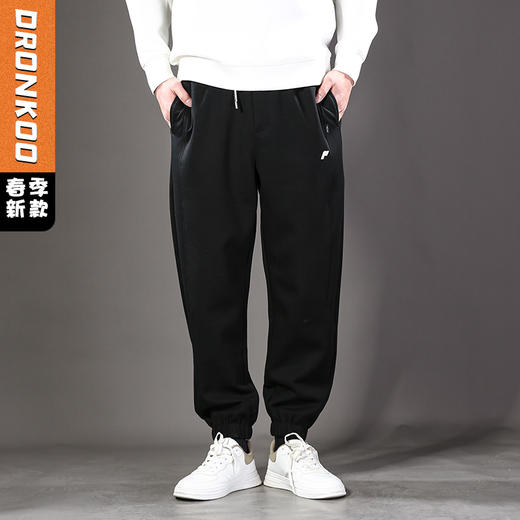 DRONKOO 2025 抽绳松紧腰左长短竖线刺绣橡筋口中厚卫裤 商品图0