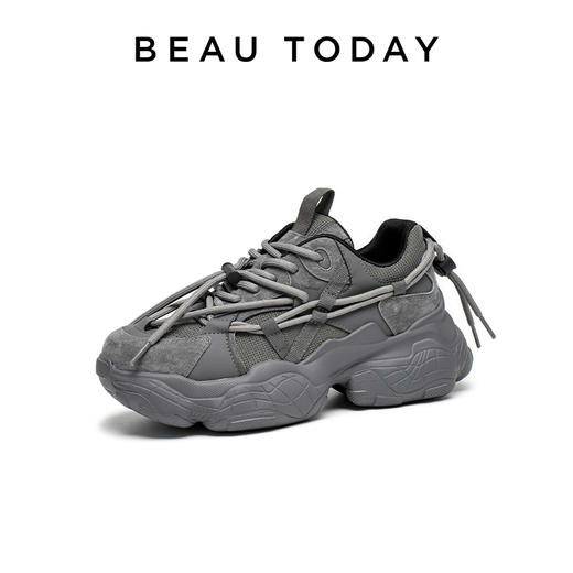 【帕梅拉同款】BeauToday 厚底老爹鞋女新款增高鞋灰色运动鞋ACE29A08 商品图0
