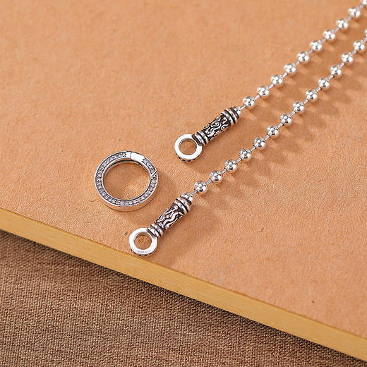 【衔福】S925银圆珠万能扣唐草纹环扣项链【CW-XL00397】 商品图1