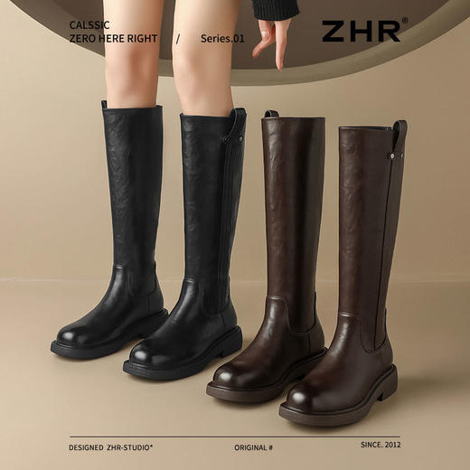 ZHR则则甜酷洋气长筒靴加绒保暖长靴2024秋冬新款百搭厚底骑士靴 商品图7